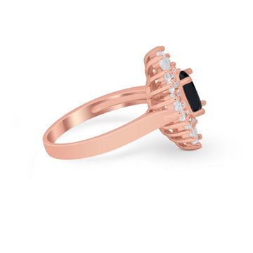 Vintage Oval Halo Wedding Ring Rose Tone, Simulated Black CZ 925 Sterling Silver